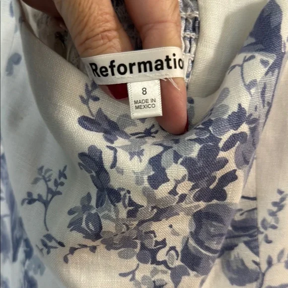Reformation Davila Linen blue floral Dress size 8 worn once - Picture 2 of 5